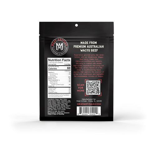3oz (85g) Meat Artisan Beef Jerky - Australian Wagyu Steakhouse - High Protein Snack - Gluten Free No MSG - Premium