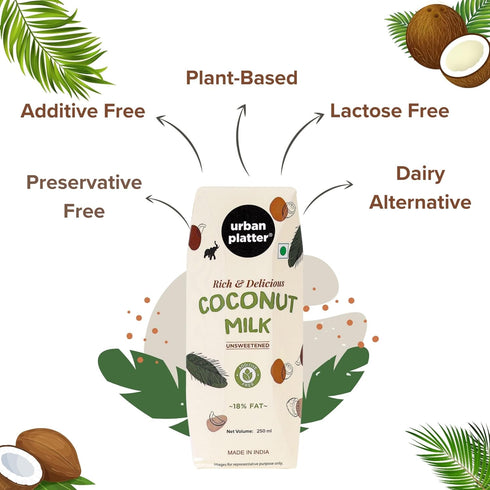 8.45 Oz (250ml) Urban Platter Coconut Milk | Fl | Unsweetened | Rich & Creamy Plant-Based Milk | Dairy-Free, Vegan