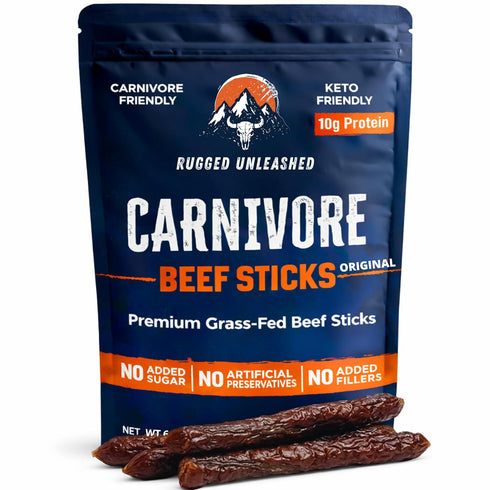 Rugged Unleashed Grass Fed Beef Sticks Premium Carnivore Snacks With High Protein