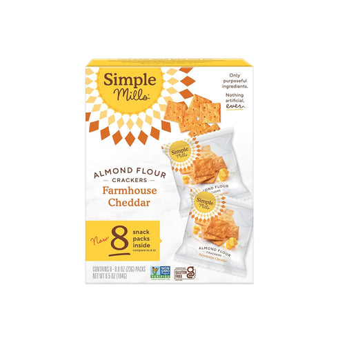 Simple Mills Almond Flour Crackers Snack Packs, Farmhouse Cheddar, Gluten Free, Flax