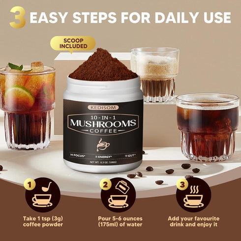 10 1 Immunity, 180g, 60 in Mushrooms Coffee, Instant Mushroom Coffee Powder with Lion's Mane, Cordyceps, Reishi