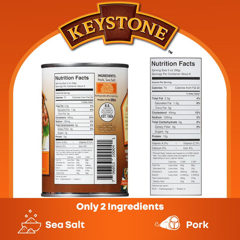 14.5 oz 5 Pack Keystone Meats All Natural Heat and Serve Canned Pork, Fully Cooked and Ready to Eat Shelf Stable