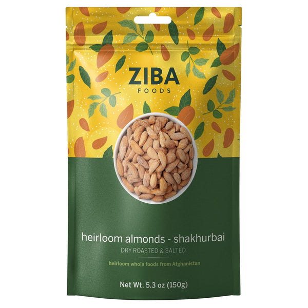 Ziba Foods Heirloom Shakhurbai Almonds, Dry Roasted & Salted, Non-GMO, Vegan, Gluten Free Snack, 5.3 oz