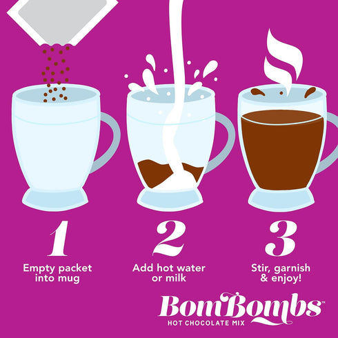 Set Packaging, Set 6 Bombombs Hot Chocolate Mix Gift in Mini Cup Flavors Include Double Chocolate, French Vanilla
