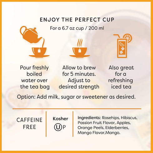 (20 Wissotzky Mango & Passion Fruit Tea Tea Bags) Caffine Free, Made With Premium Fruit & Herbal Tea Leaves