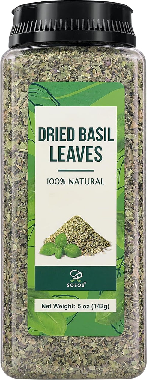 Soeos Basil Leaves, 5 oz (142g), Cut and Sifted, Dried Basil Leaves,
