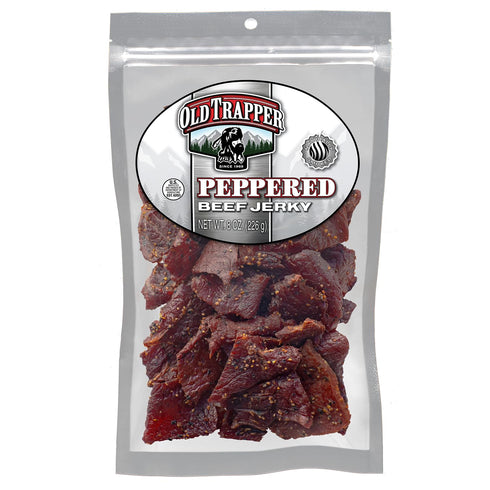 Old Trapper Beef Jerky, Peppered 8 Ounce Pack, Spicy Meat Snacks for