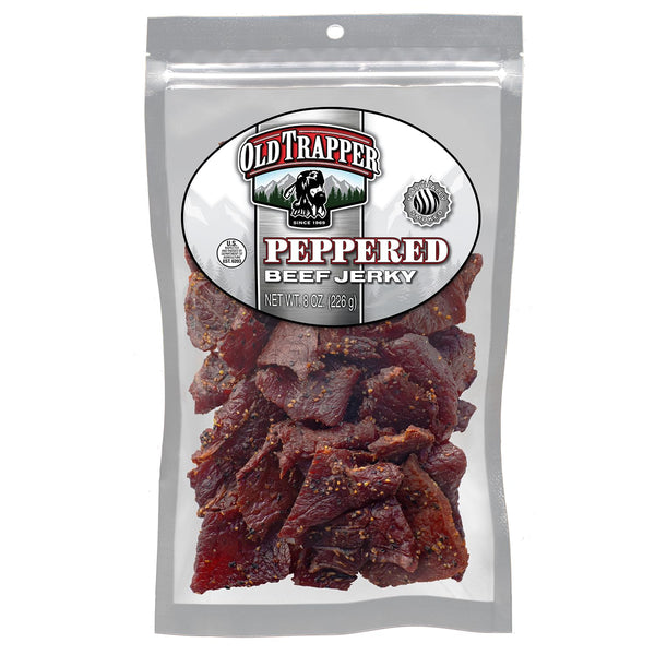 Old Trapper Beef Jerky, Peppered 8 Ounce Pack, Spicy Meat Snacks for