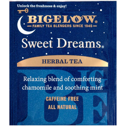 28-Count (Pack 1) Bigelow Sweet Dreams Herbal Tea Box of Relaxing Blend of Chamomile & Mint Caffeine-Free Nighttime