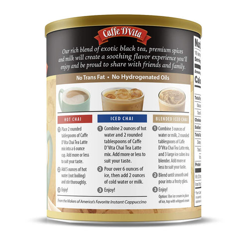1 Lb Caffe D'Vita Spiced Chai Latte Mix - Chai Tea Latte Powder Mix, Gluten Free, Chai Tea Powder, No Cholesterol, No