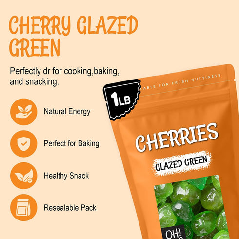 1 LB Packed Oh! Nuts Dried Green Cherries Candies - Sweetened Dried Fruit - Dehydrated Fruit Bites - in New York