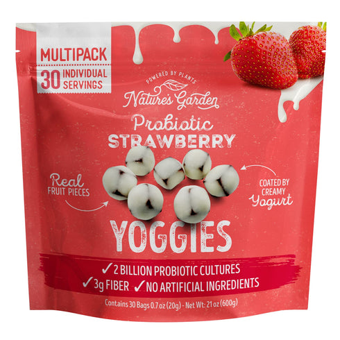 Nature's Garden Probiotic Strawberry Yoggies, 21oz (30 x 0.7oz), High Fiber, Delicious Real Fruit Snack Pack
