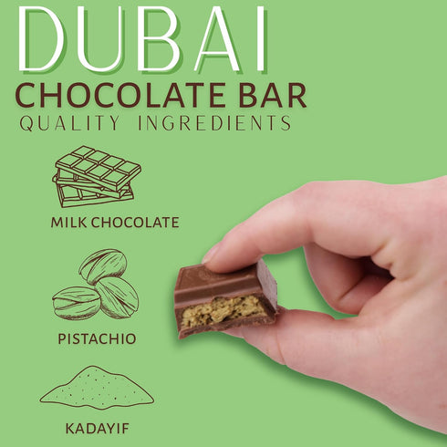 2.47 (Pack 2) Dubai Style Candy Bar, Milk Chocolate with Pistachio and Kadayif Filling, Easter Basket Stuffers, Ounces