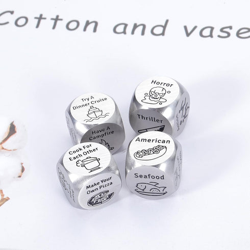 4 Anniversary Steel Gifts for Women Men PCS Food Movie Couple Date Night Dice for Her Him Wife Husband Funny Birthday