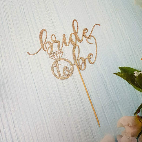 Bride to Be Cake Topper for Bridal Shower/Wedding Shower/Engagement Decorations - Double-sided Rose Gold Glitter