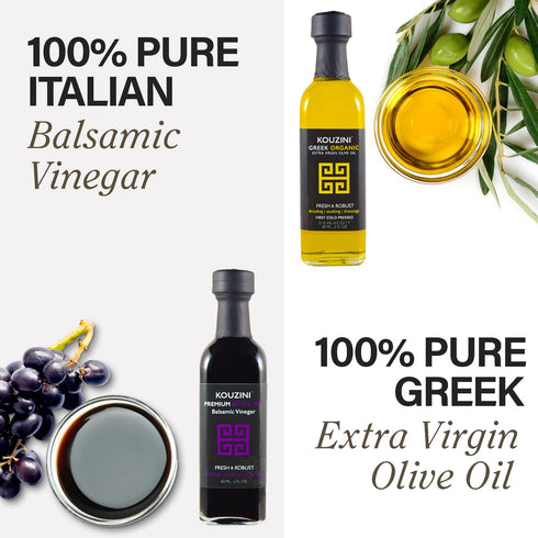 Pack 3 2 60 ml, Pack 5 Kouzini Variety Gift - Greek Extra Virgin Olive Oil and Balsamic Vinegar, Balsamic Vinegars