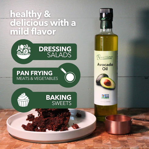 100% 500ml Benissimo Pure Avocado Oil, Glass Bottle, Allergen-Free and Non-GMO, Premium Cold-Pressed Cooking Oil