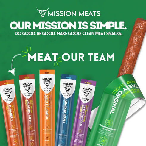 30, 1oz (24ct) Mission Meats Pork Meat Sticks Antibiotic Free, Sugar Free, Individually Wrapped, AIP Friendly