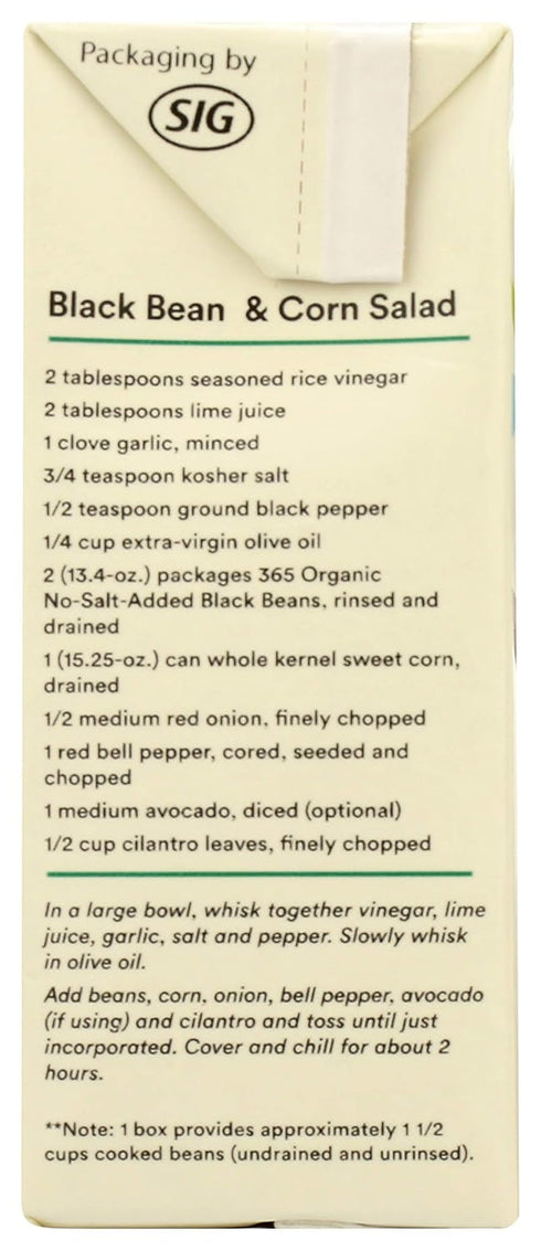 365 13.4 (Pack 6) by Whole Foods Market, Organic Unsalted Black Beans, Ounce