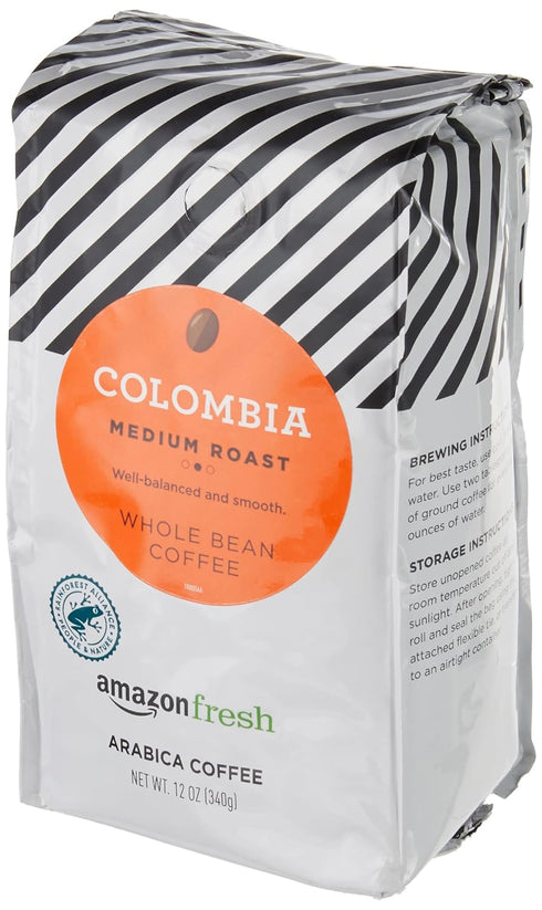 Amazon Fresh 12 (Pack 3) Colombia Whole Bean Coffee, Medium Roast, Ounce