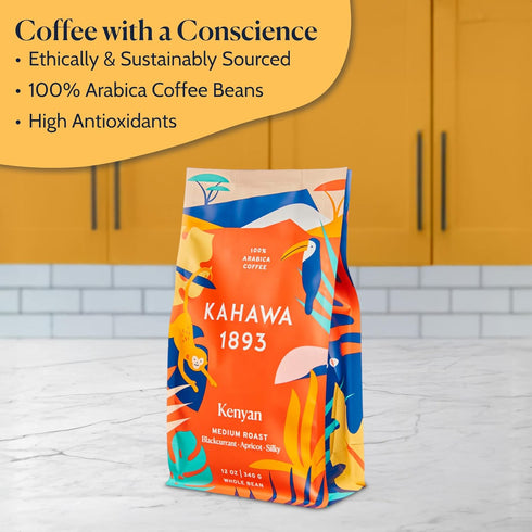 1893 24 Oz Kahawa Whole Bean Coffee Medium Roast Kenyan Blend - As Seen on Shark Tank, High Antioxidants, Naturally
