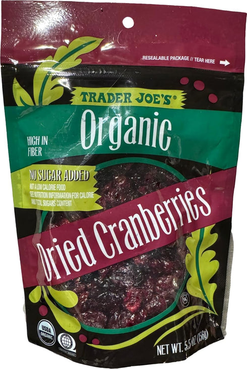 Generic (5.5 oz) Trader Joe's Organic Dried Cranberries, No Sugar Added, High In Fiber