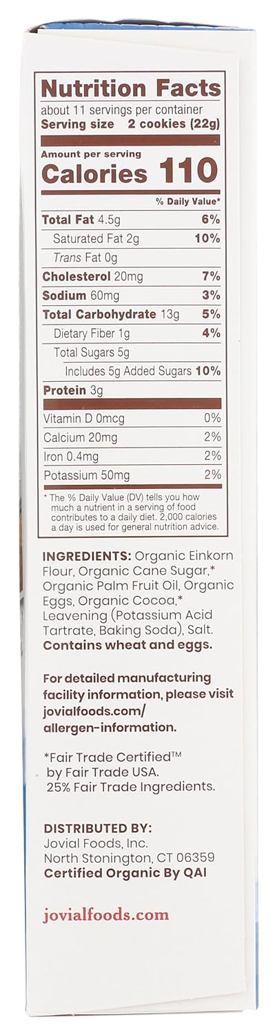 Jovial Organic Einkorn Checkerboard Cookies, High Protein, Low Carb, Fair Trade Certified, 8.8 Oz
