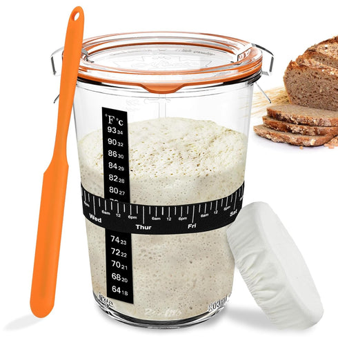 POLYHNIA Sourdough Starter Jar, Sourdough Jar Wide Mouth, Sourdough Starter Kit, Sourdough Starter