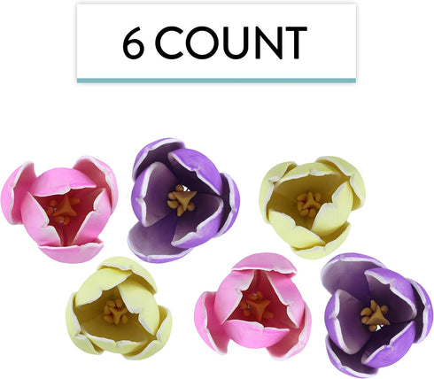 6 Count Global Sugar Art Tulip Sugar Cake Flowers, Yellow, Pink, Purple, by Chef Alan Tetreault