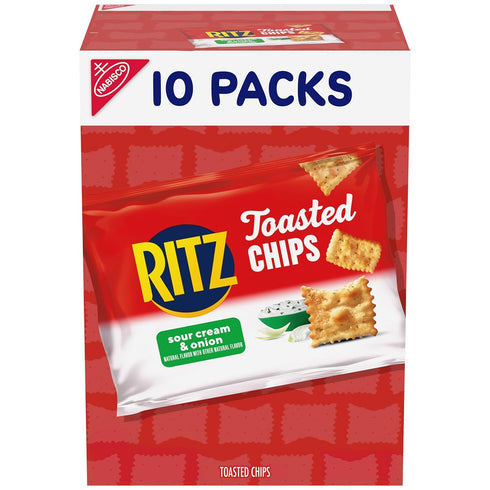 RITZ Toasted Chips Sour Cream and Onion Crackers, Lunch Snacks, 10-1.0 oz