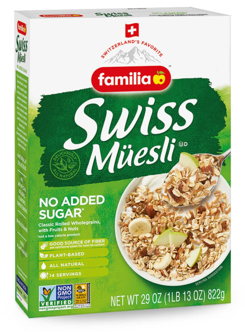 Familia Swiss Muesli Cereal, 0g Added Sugar, Energy-Packed Cereal with Raisins, Hazelnuts