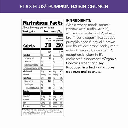 12.3 oz (Pack 1), Nature's Path Organic Flax Plus Pumpkin Raisin Crunch Cereal, of Non-GMO