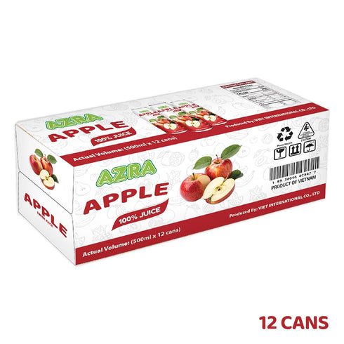 Azra Juice 100% 500ml Pack 100% 12 Pack AZRA Apple Juice Fresh Organic Fruit Taste in Cans Zero Sugar Drinks, Healthy