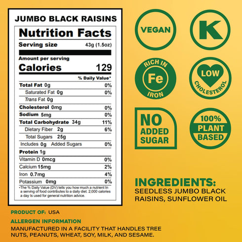 5 lbs (80 oz) Sunbest Natural Jumbo Black Raisins, Naturally Sweet Dried Fruit California Dried Grapes for Trail Mix