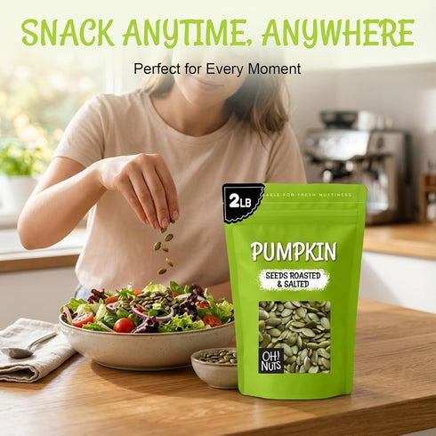 2 lb Packed Oh! Nuts Pumpkin Seeds - Roasted Salted - - No Shell Pepitas - in New York Zip-Seal Bag for Exceptional