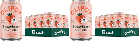OLIPOP Prebiotic Soda Pop,Strawberry Vanilla,Pantry Pack Packed with Prebiotics,Fiber,and Botanicals,Gluten Free,Vegan,GMO Free,12oz,(Pack