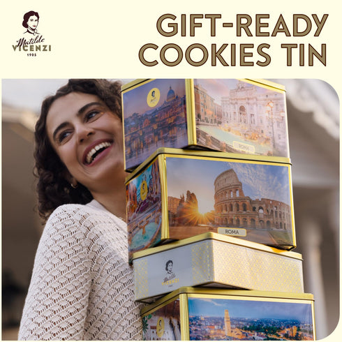 32.5oz (920g) Matilde Vicenzi Roma Cookie Gift Tin - Pastries & Cookies in Individually Wrapped Trays - Gourmet Gifts
