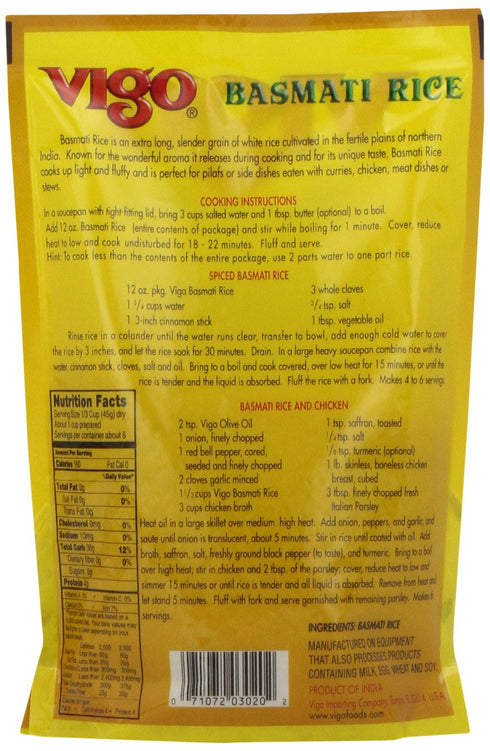 12-Ounce (Pack 12) Vigo Basmati Rice, Pouches