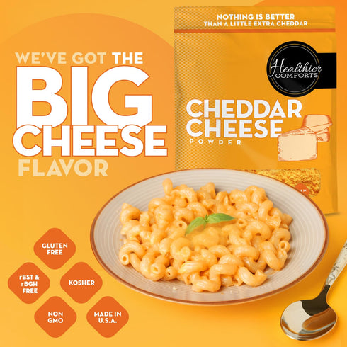 (7 oz) (7 oz) Healthier Comforts Cheddar Cheese Powder | Premium Yellow Cheddar | Batch Tested Gluten Free, Kosher, No
