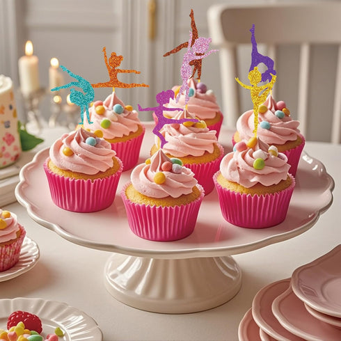 35 Pcs Girl Gymnastics Cupcake Toppers, Glitter Dancer Cake Toppers for Gymnastics Themed Birthday Baby Shower