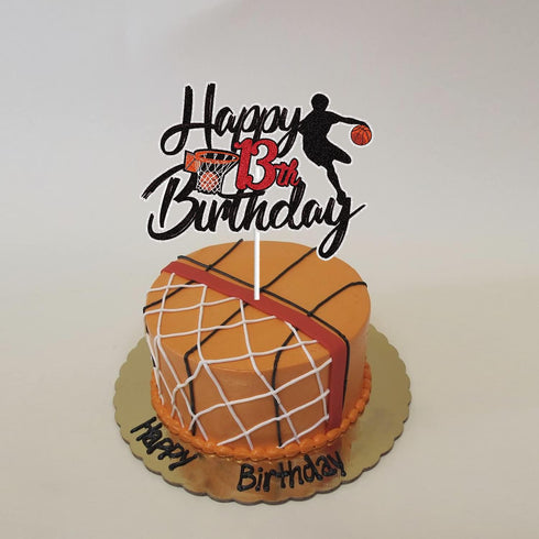 Basketball Happy 13th Birthday Cake Topper, 13 Years Old Basketball Player Scene Decoration for Boys Kids Party Supplies