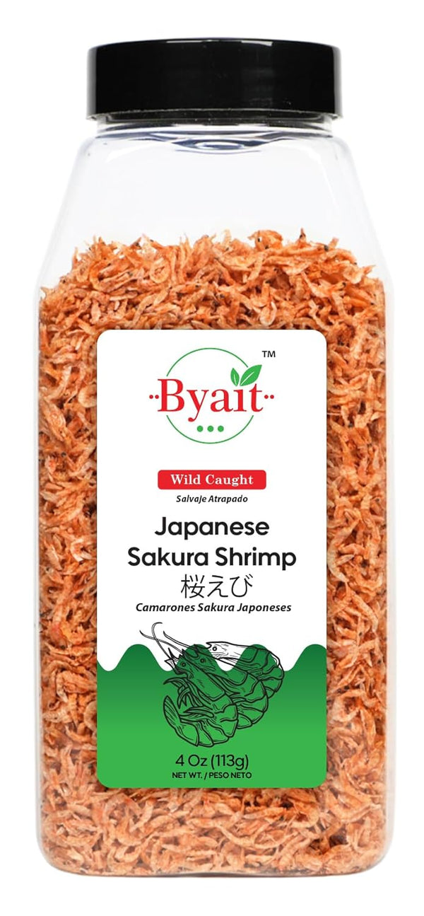 Byait Dried Japanese Sakura Shrimp 4 Oz, Wild-Caught Baby Shrimp for Ramen