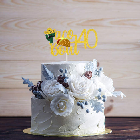 Taco Bout 40 Birthday Cake Topper - Glitter Fiesta 40th Birthday Party Decoration Supplies