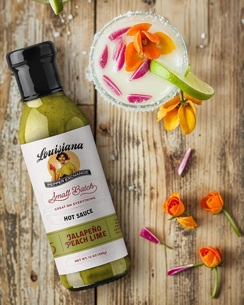 12 Oz, 2-Pack Louisiana Pepper Exchange Peach Jalapeno Lime Hot Sauce, Gluten-Free, Fl