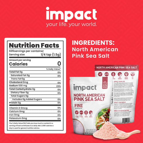 2lb Impact - Fine Grain North American Pink Sea Salt - Low-Carb Friendly Non-GMO Gluten-Free Trace Minerals