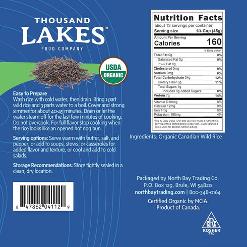 1.25 100% Thousand Lakes Organic Canadian Wild Rice - Soup Grade - pounds | Wild Rice | Wild Harvested