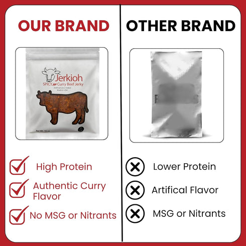 Pack, 10 oz Jerkioh Spicy Curry Premium Beef Jerky Authentic Vietnamese Street Food Flavor with Chili Heat | Gourmet