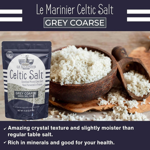 5lb 100% (5lb Le Marinier Celtic Salt Organic Grey Coarse, Mineral Rich Natural and Unrefined French Sea Salt Organic.