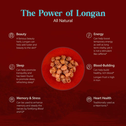 Dragon Herbs Longan 6 oz bag | dried fruit supplement to support skin, beauty, sleep, mood, stress, memory, heart and blood