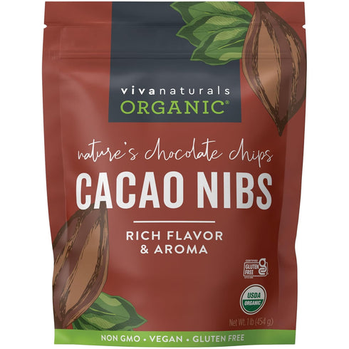 Viva Naturals Organic Cacao Nibs, Unsweetened, 1 LB (454 g), Keto Friendly,